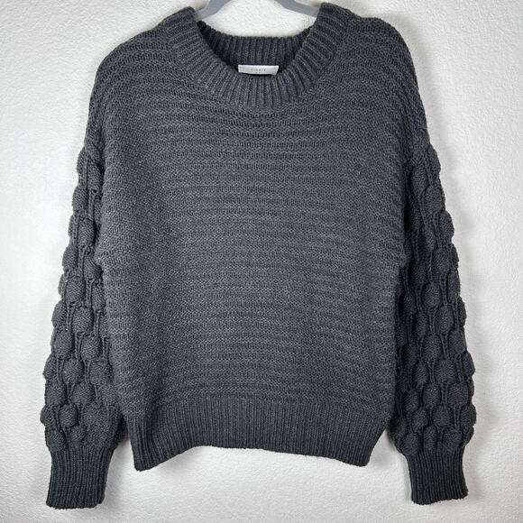 Gently Used Elodie Popcorn Bubble Sleeve Crewneck Sweater Gray Size Small - Picture 1 of 7